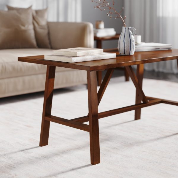 Saul Solid Wood Farmhouse Trestle Coffee Table
