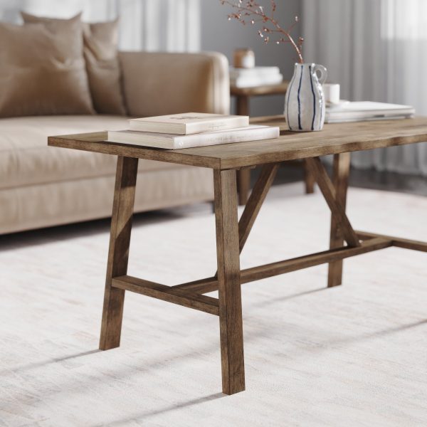 Saul Solid Wood Farmhouse Trestle Coffee Table
