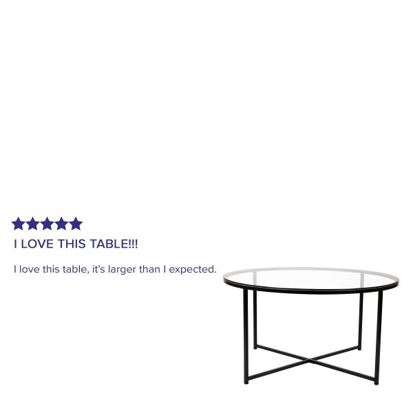Glass Living Room Coffee Table with Crisscross Metal Frame