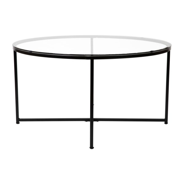Glass Living Room Coffee Table with Crisscross Metal Frame