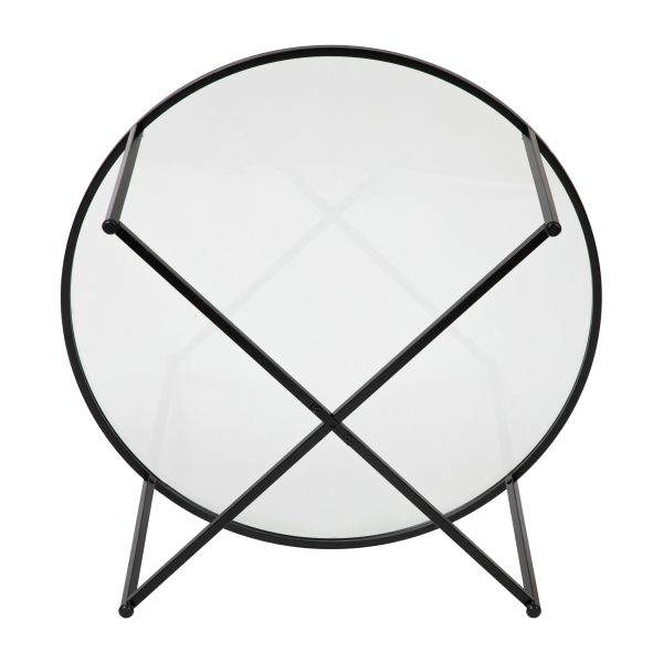 Glass Living Room Coffee Table with Crisscross Metal Frame
