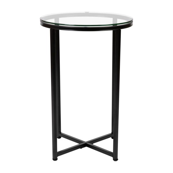 Glass Living Room Coffee Table with Crisscross Metal Frame
