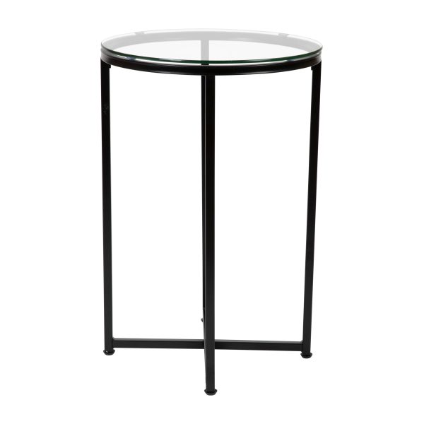 Glass Living Room Coffee Table with Crisscross Metal Frame