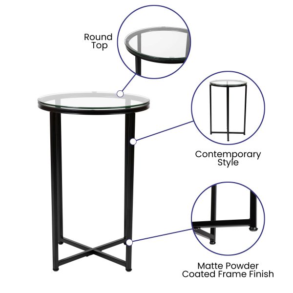 Glass Living Room Coffee Table with Crisscross Metal Frame