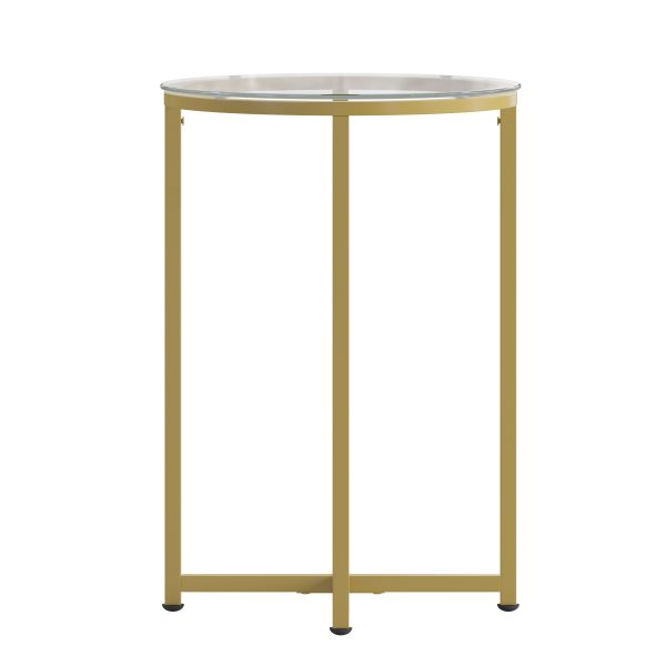 Glass Living Room Coffee Table with Crisscross Metal Frame
