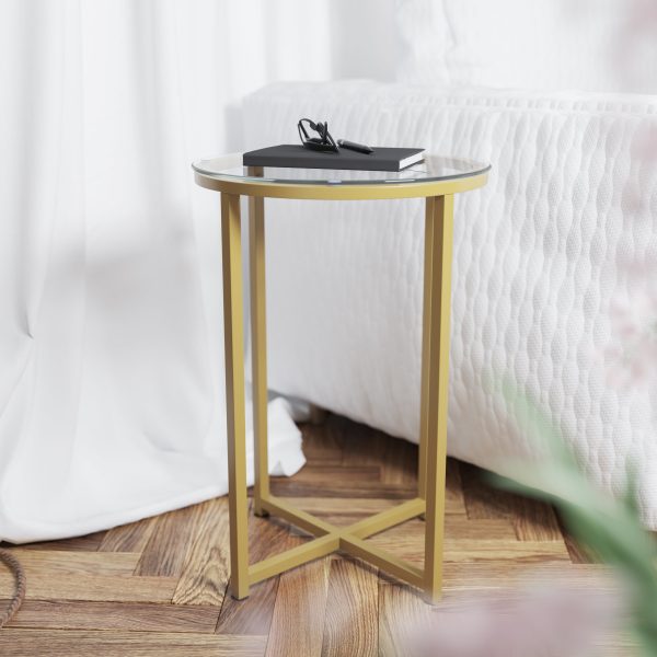 Glass Living Room Coffee Table with Crisscross Metal Frame
