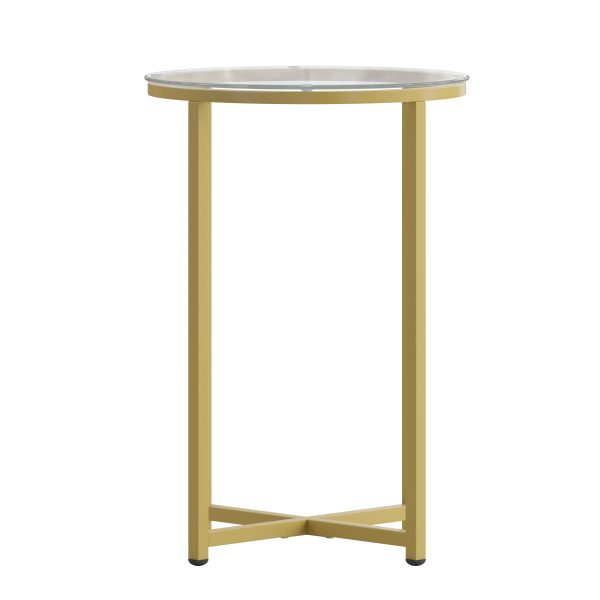 Glass Living Room Coffee Table with Crisscross Metal Frame