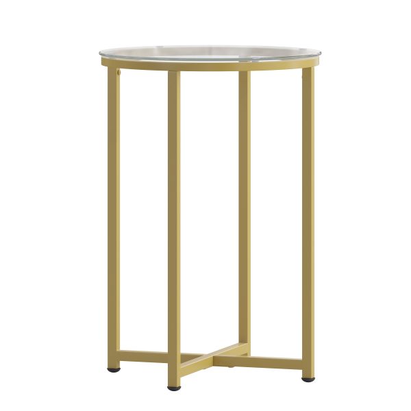 Glass Living Room Coffee Table with Crisscross Metal Frame