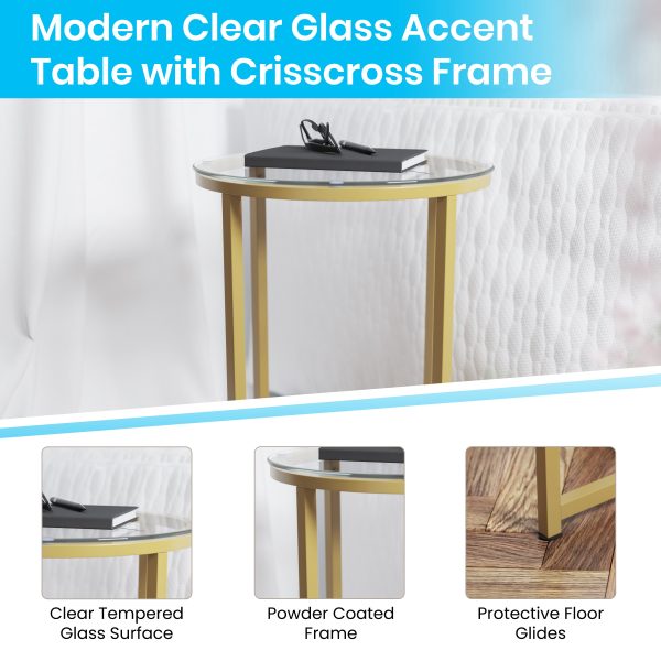 Glass Living Room Coffee Table with Crisscross Metal Frame