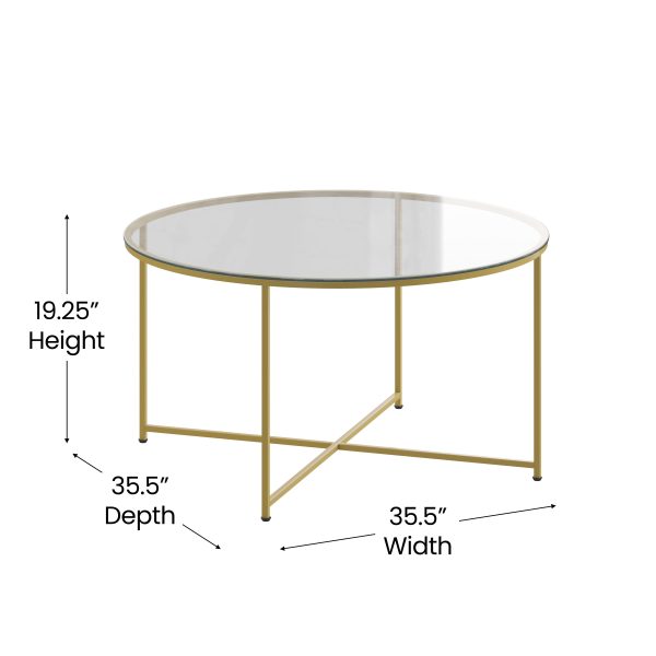 Glass Living Room Coffee Table with Crisscross Metal Frame