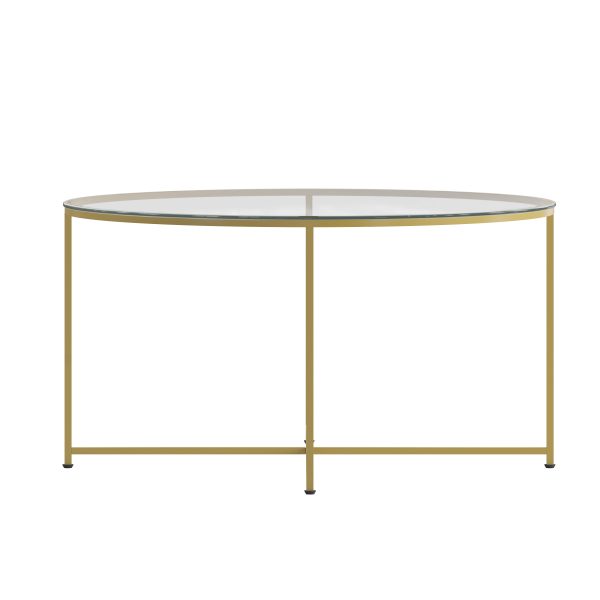 Glass Living Room Coffee Table with Crisscross Metal Frame