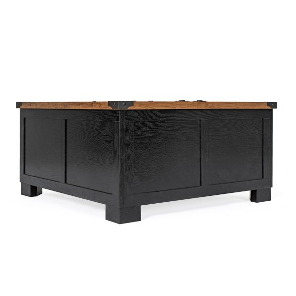 Marella Farmhouse Coffee Table with Clamshell Style Hinged Table Top and Hidden Storage