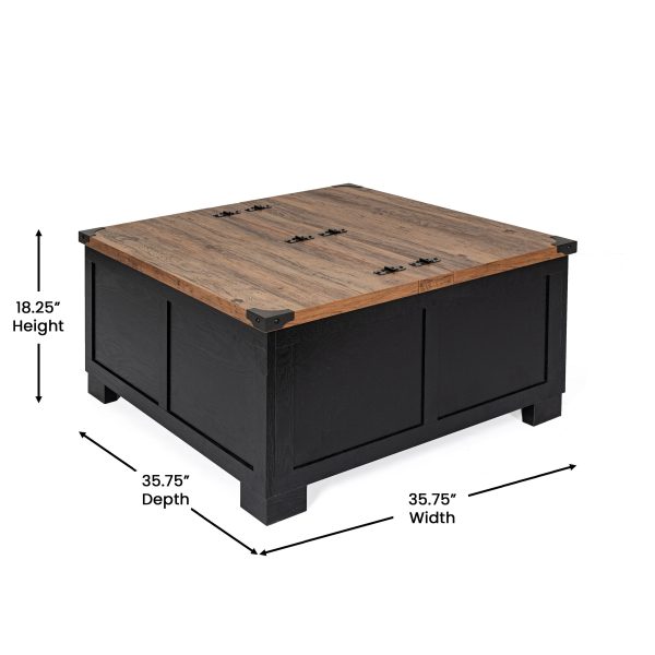 Marella Farmhouse Coffee Table with Clamshell Style Hinged Table Top and Hidden Storage