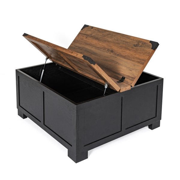 Marella Farmhouse Coffee Table with Clamshell Style Hinged Table Top and Hidden Storage