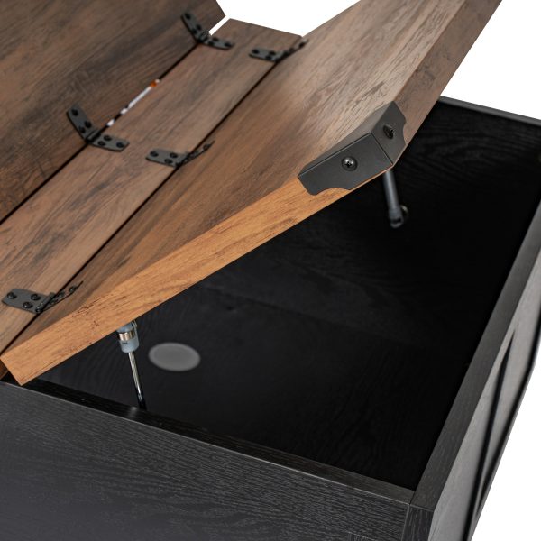 Marella Farmhouse Coffee Table with Clamshell Style Hinged Table Top and Hidden Storage