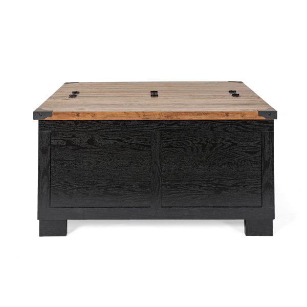 Marella Farmhouse Coffee Table with Clamshell Style Hinged Table Top and Hidden Storage