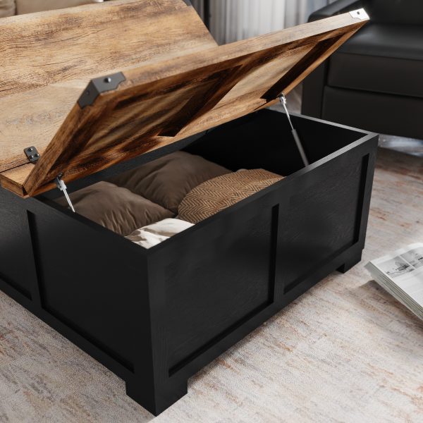 Marella Farmhouse Coffee Table with Clamshell Style Hinged Table Top and Hidden Storage