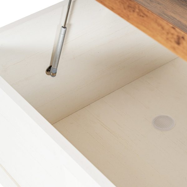 Marella Farmhouse Coffee Table with Clamshell Style Hinged Table Top and Hidden Storage