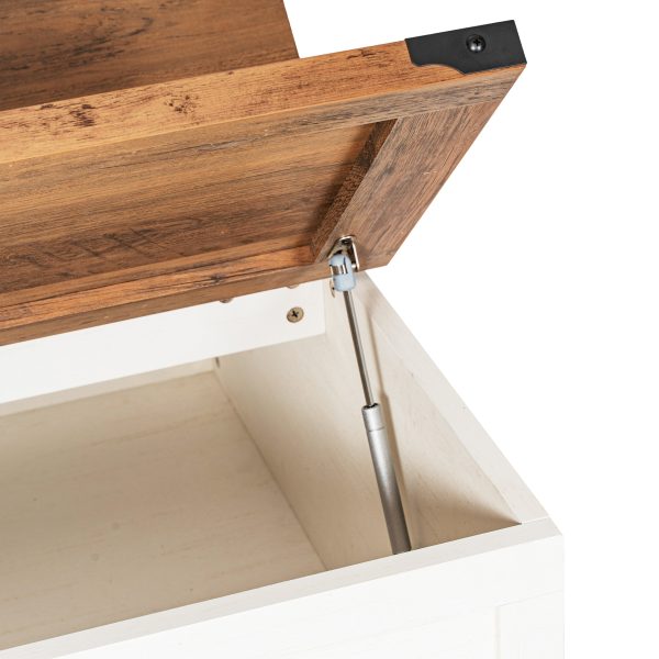 Marella Farmhouse Coffee Table with Clamshell Style Hinged Table Top and Hidden Storage