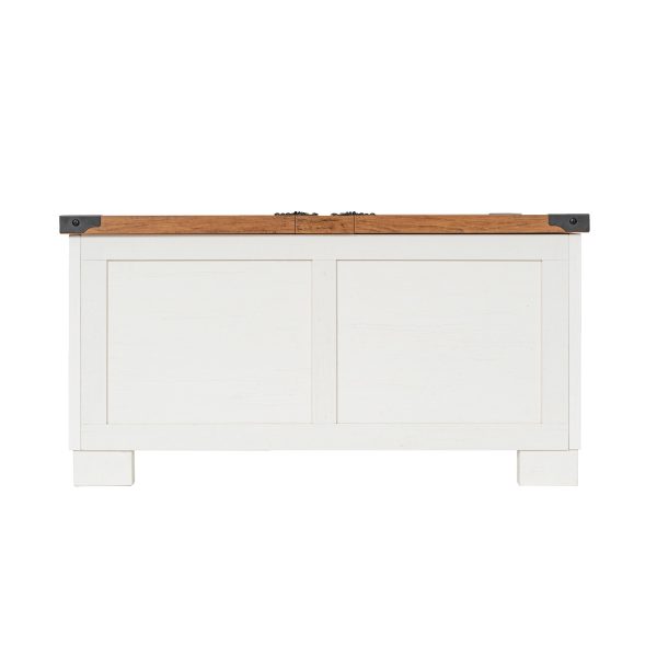 Marella Farmhouse Coffee Table with Clamshell Style Hinged Table Top and Hidden Storage