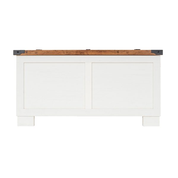 Marella Farmhouse Coffee Table with Clamshell Style Hinged Table Top and Hidden Storage